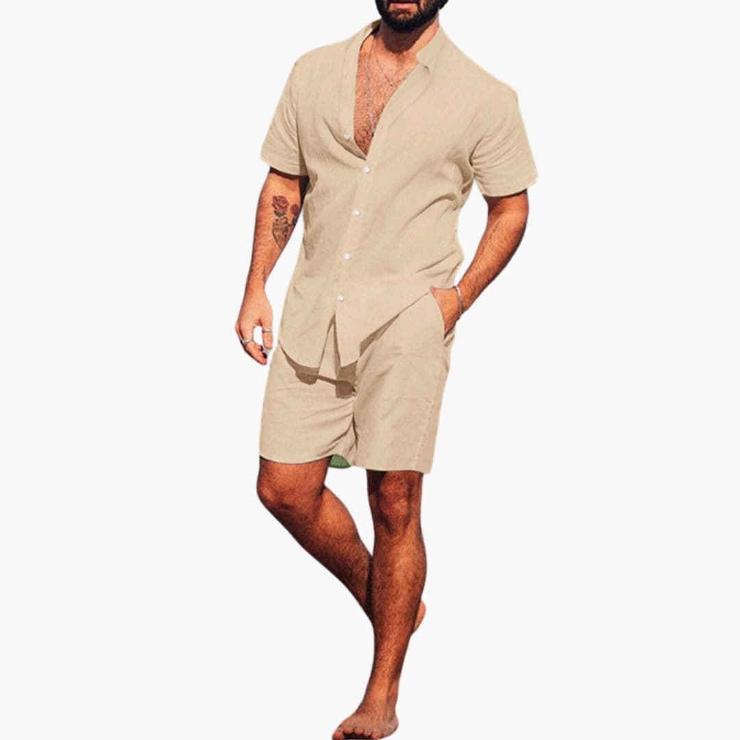 Men's Short Sleeve Shirt And Shorts Set Lightweight Summer - VibreMode