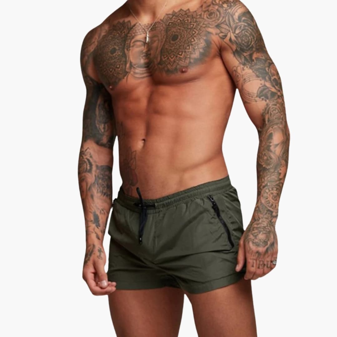 Men's Elastic Waist Shorts Zippered Pockets
