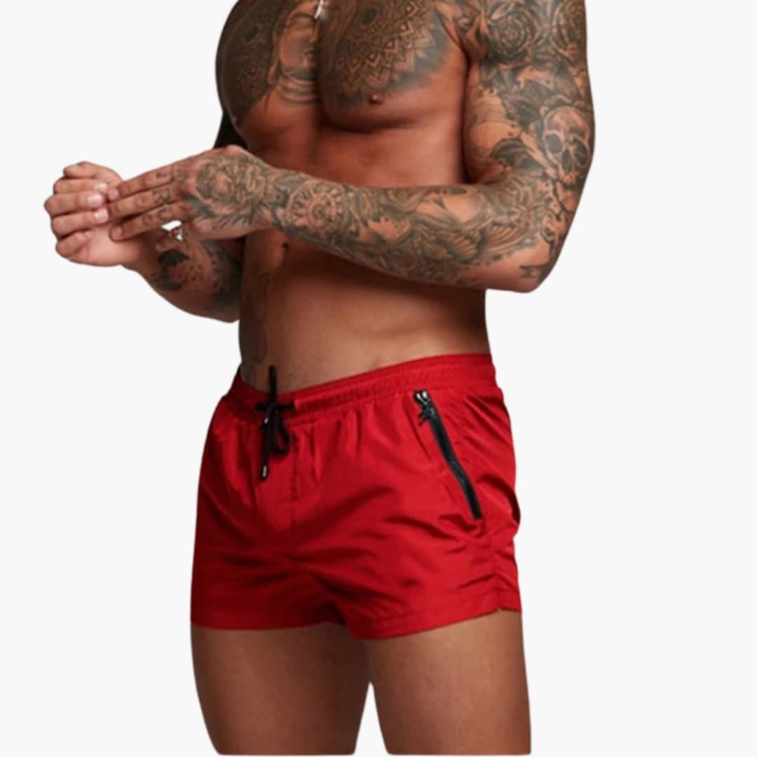 Men's Elastic Waist Shorts Zippered Pockets