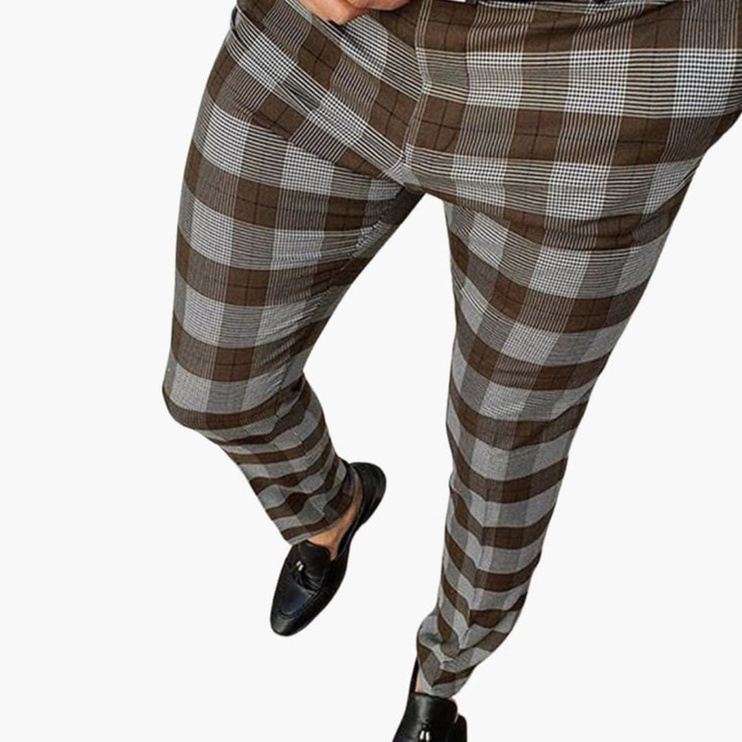 Men's Slim Fit Checkered Pants - VibreMode