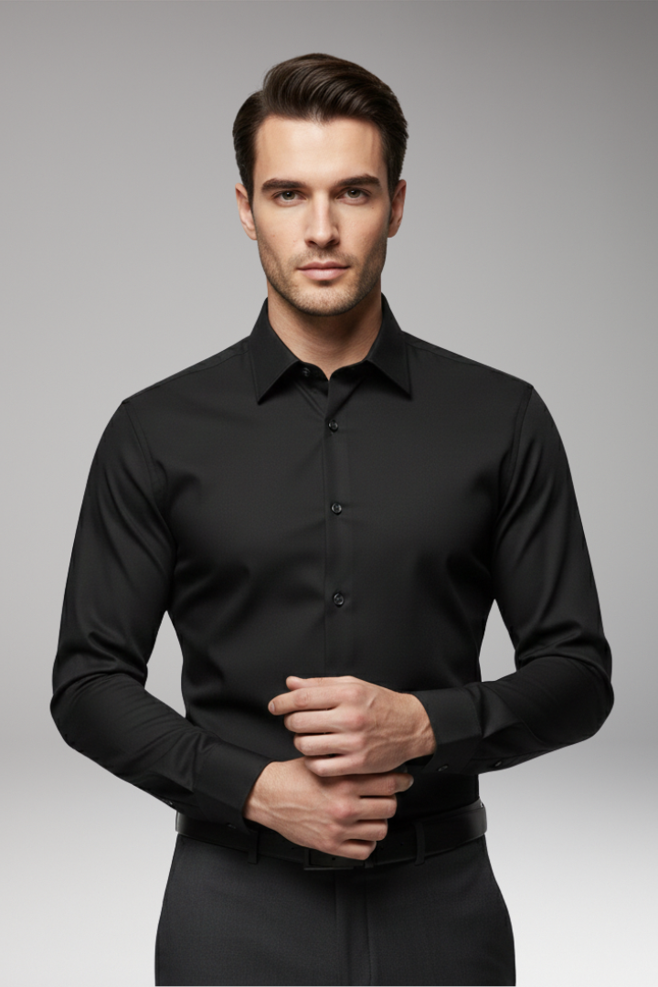 Men's Slim Fit Dress Shirt Pointed Collar Button Front