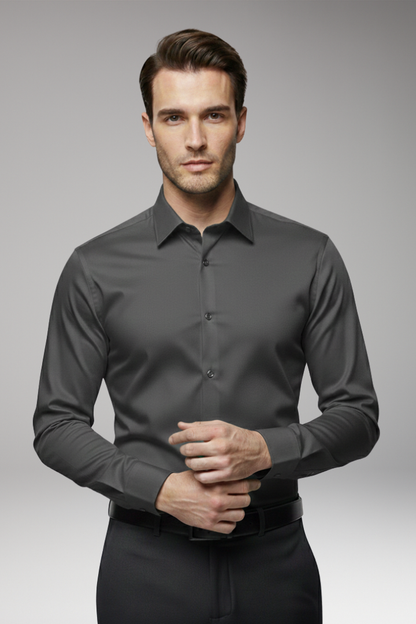 Men's Slim Fit Dress Shirt Pointed Collar Button Front