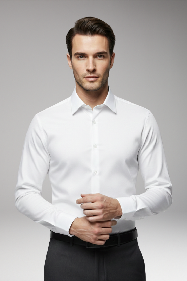 Men's Slim Fit Dress Shirt Pointed Collar Button Front