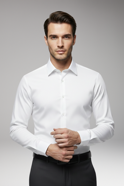 Men's Slim Fit Dress Shirt Pointed Collar Button Front