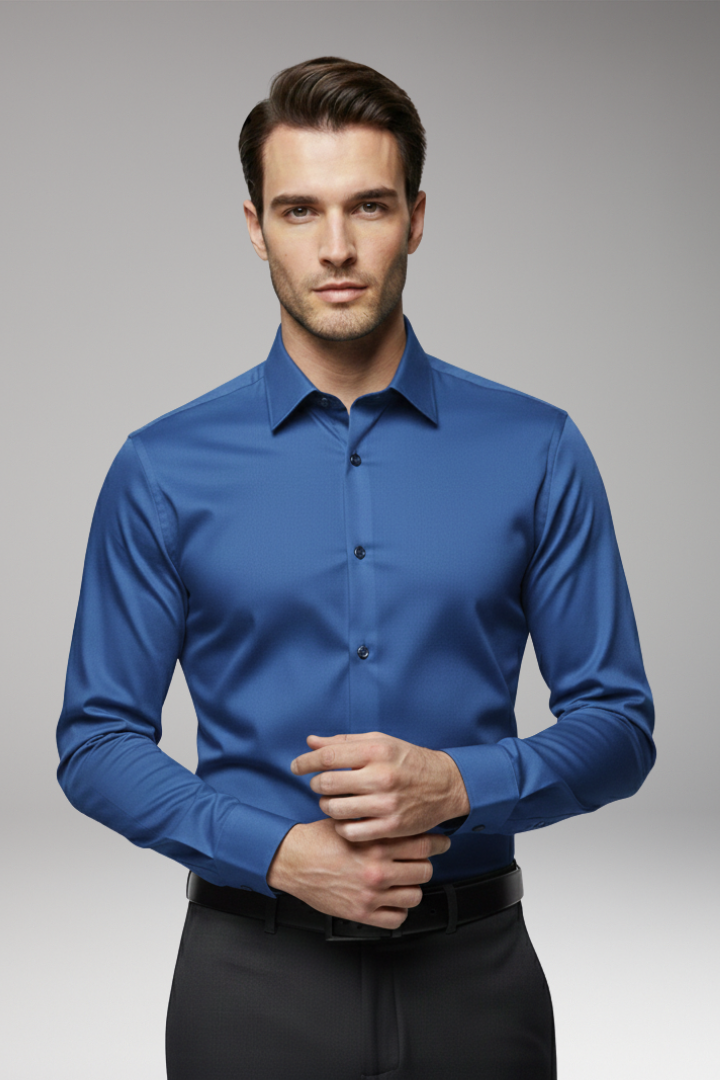 Men's Slim Fit Dress Shirt Pointed Collar Button Front