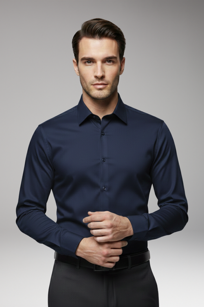 Men's Slim Fit Dress Shirt Pointed Collar Button Front