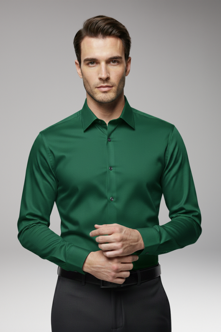 Men's Slim Fit Dress Shirt Pointed Collar Button Front