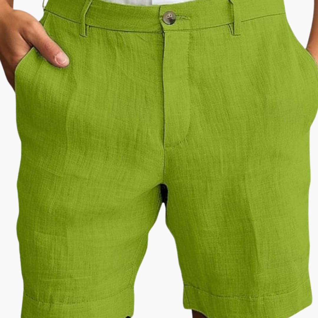 Men's Straight Leg Shorts Cotton Cuffed Hems Beige