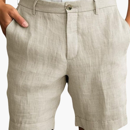 Men's Straight Leg Shorts Cotton Cuffed Hems Beige - VibreMode