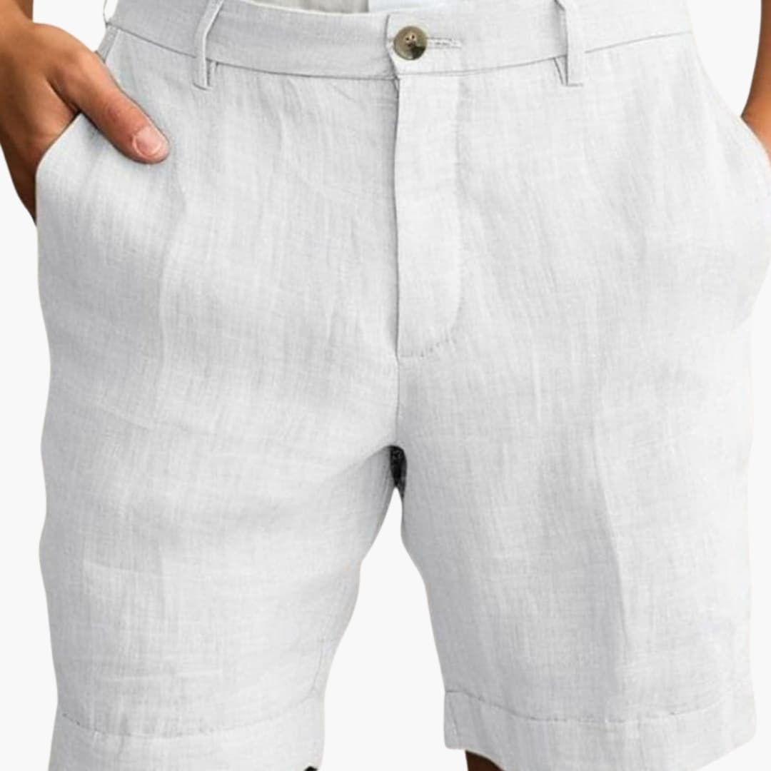 Men's Straight Leg Shorts Cotton Cuffed Hems Beige