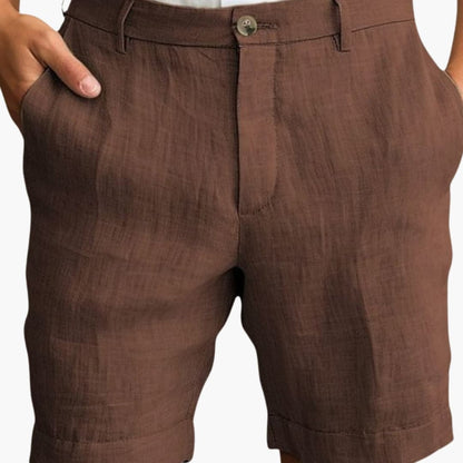 Men's Straight Leg Shorts Cotton Cuffed Hems Beige