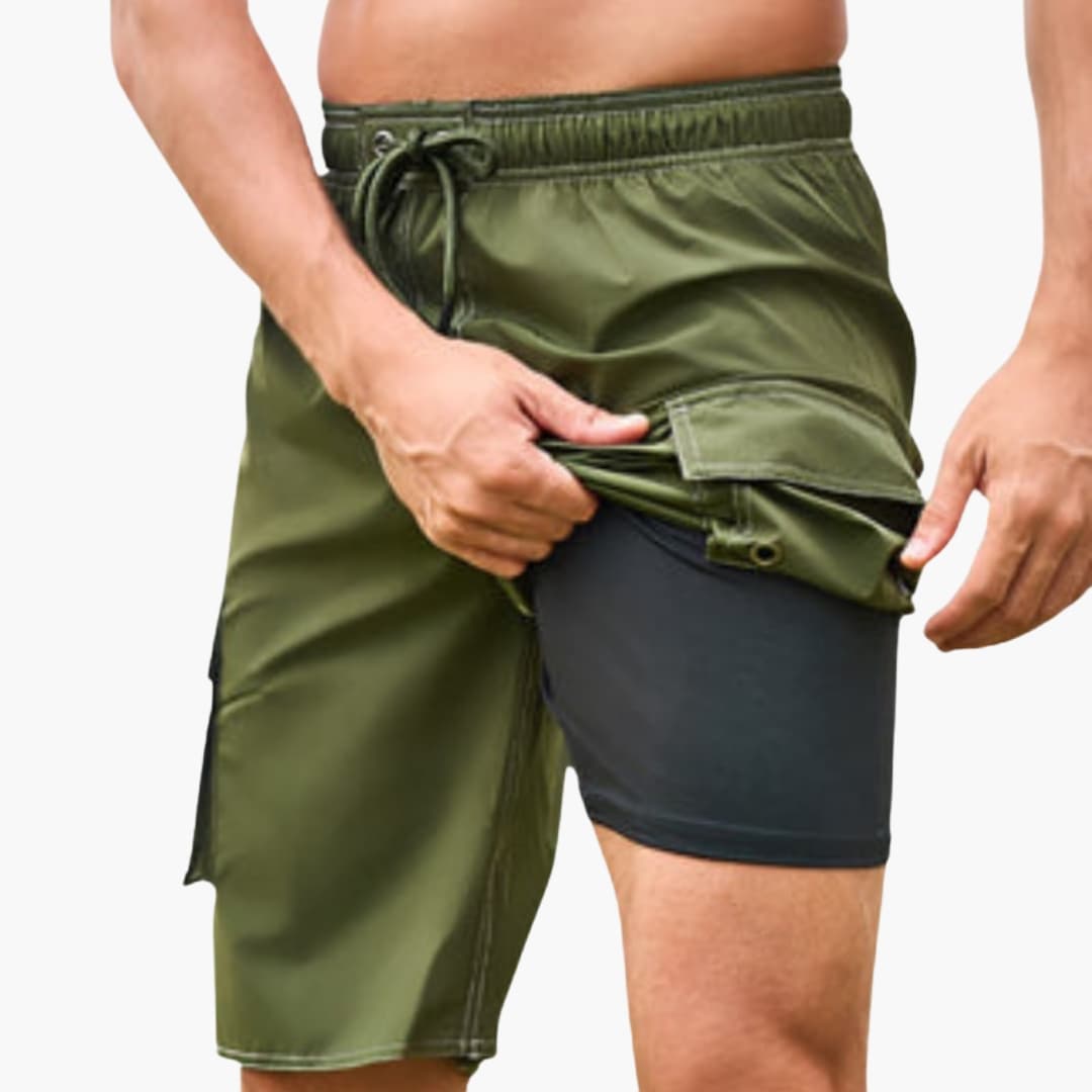 Men's Swim Shorts Stretch Fabric Inner Lining Cargo Pocket - VibreMode