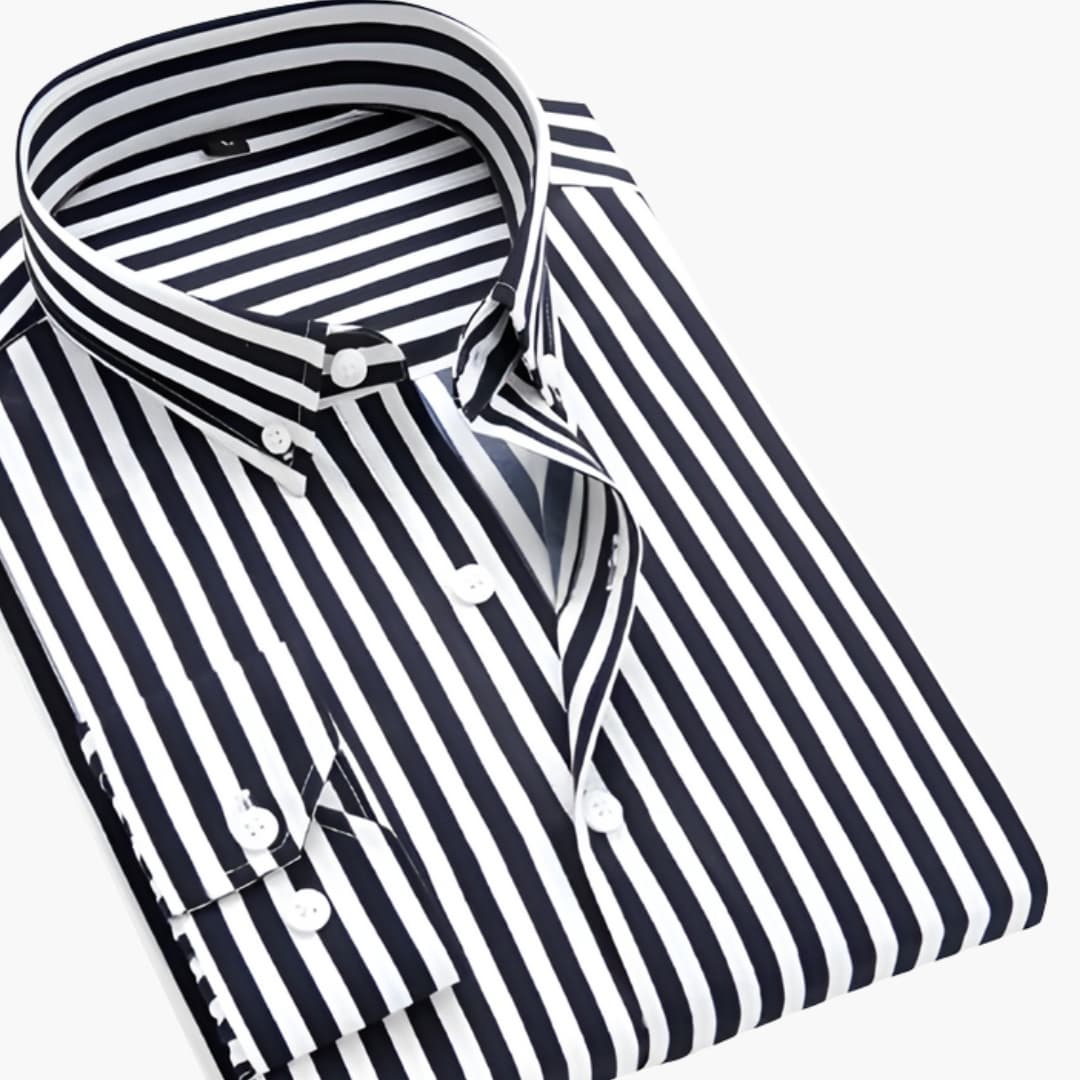Men's Long Sleeve Striped Button-Down Shirt