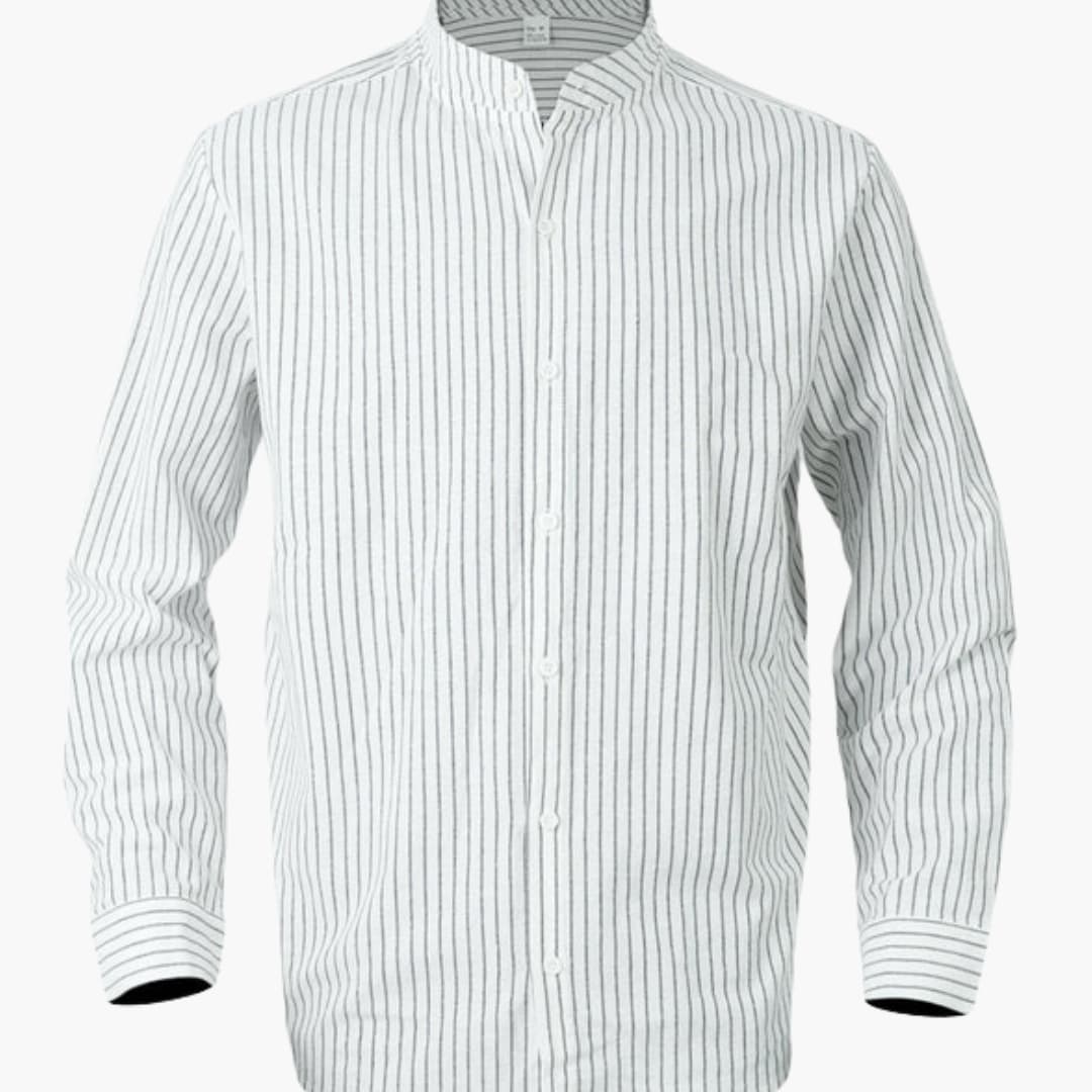 Men's Long Sleeve Button-Down Shirt Striped Cotton