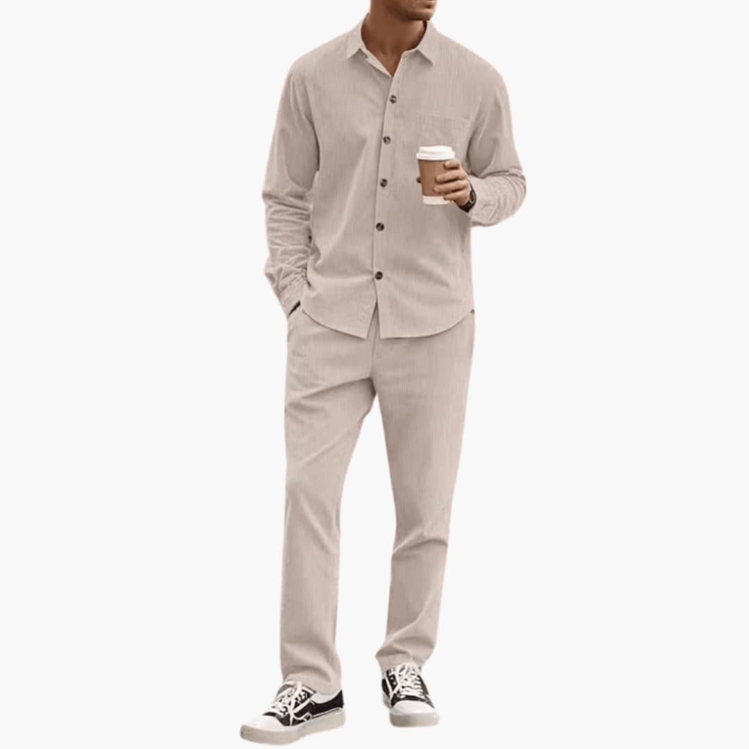 Men's Striped Long Sleeve Shirt and Pants Set - VibreMode