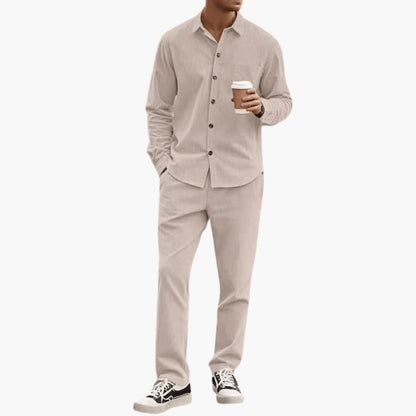 Men's Striped Long Sleeve Shirt and Pants Set - VibreMode