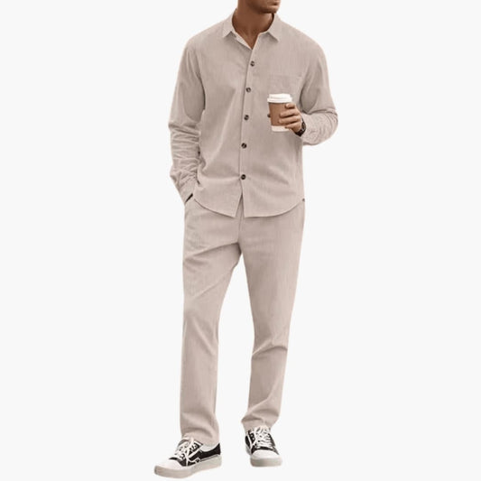 Men's Striped Long Sleeve Shirt and Pants Set - VibreMode
