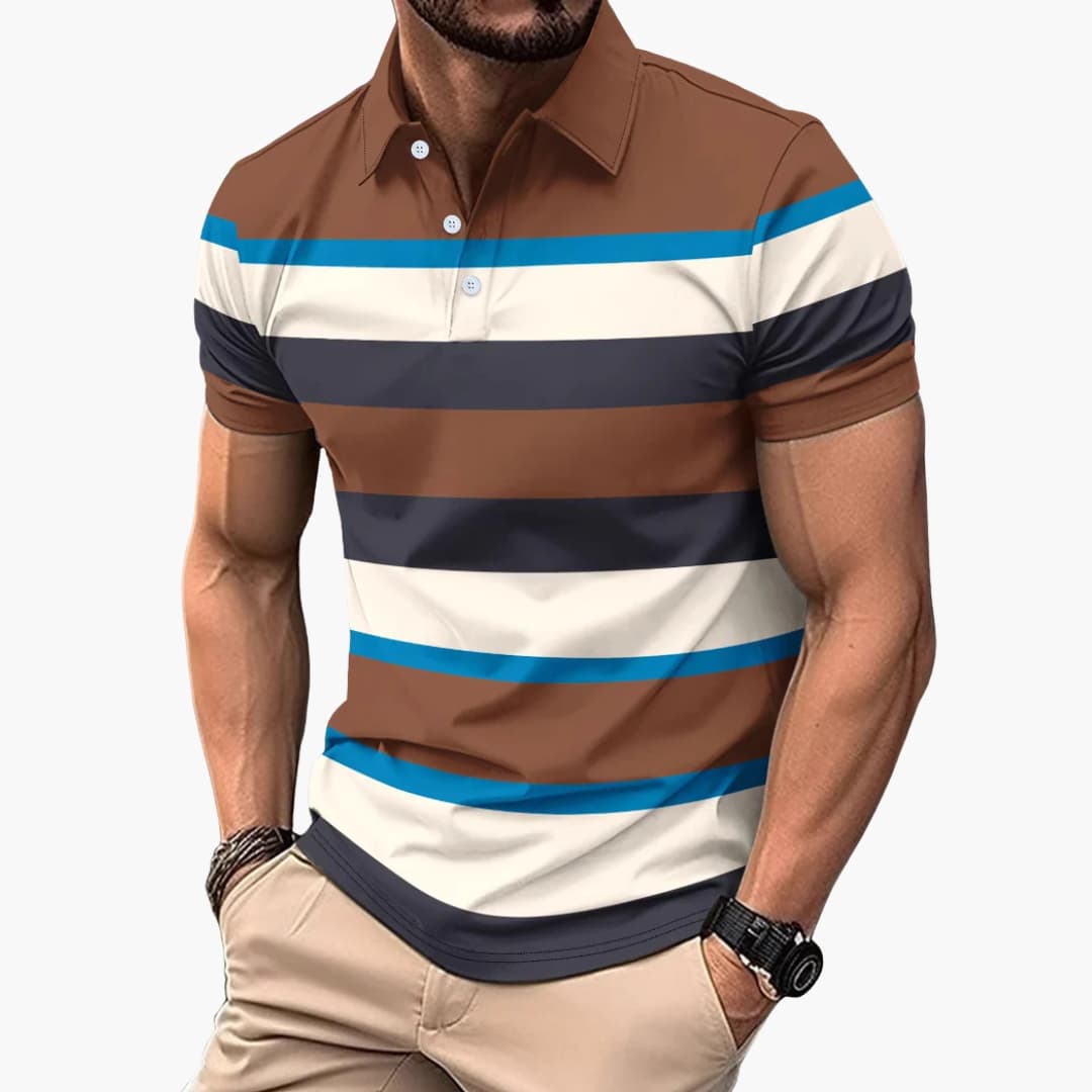 Men's Striped Polo Shirt V-Neck Cotton - VibreMode