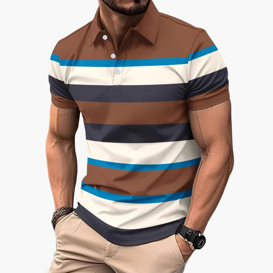 Men's Striped Polo Shirt V-Neck Cotton - VibreMode