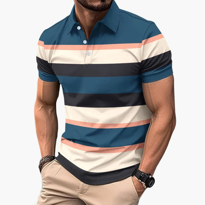 Men's Striped Polo Shirt V-Neck Cotton