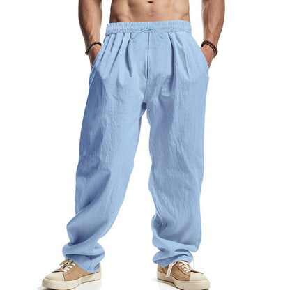 Men's Summer Pants Elastic Waistband Side Pockets