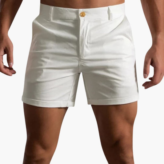 Men's Summer Shorts Button Fly Cotton Beige - VibreMode