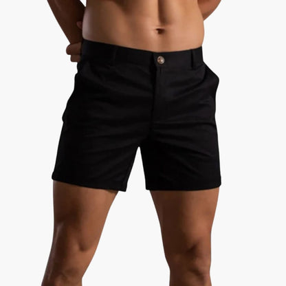 Men's Summer Shorts Button Fly Cotton Beige