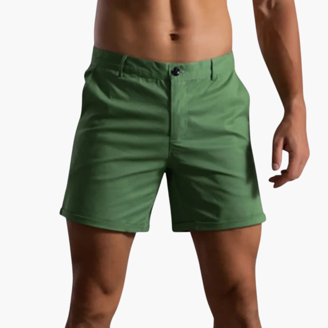 Men's Summer Shorts Button Fly Cotton Beige