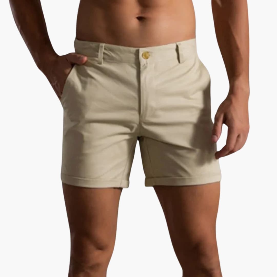 Men's Summer Shorts Button Fly Cotton Beige