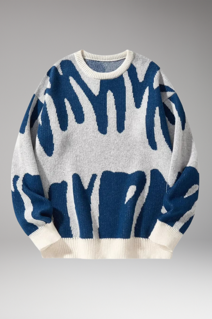 Men's Abstract Print Sweater Ribbed Details - VibreMode