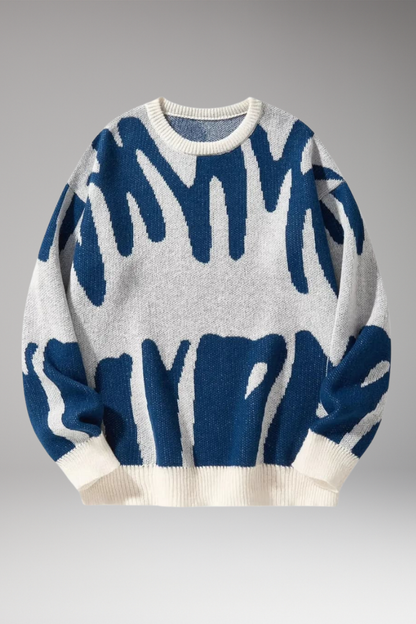 Men's Abstract Print Sweater Ribbed Details - VibreMode