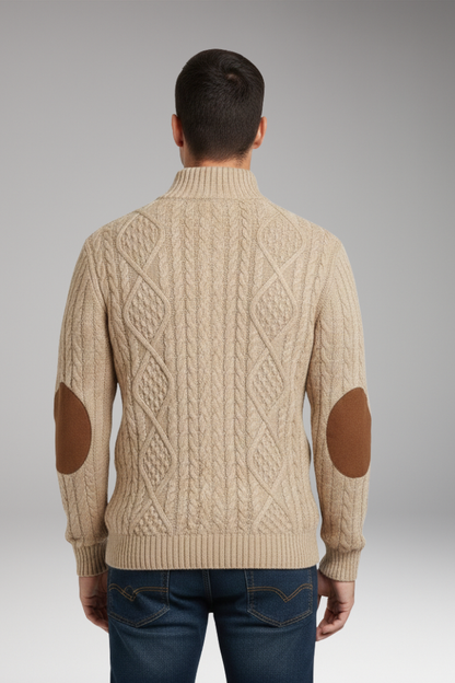 Men's Sweater Button Collar Elbow Patches