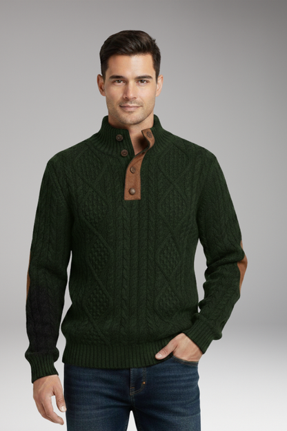 Men's Sweater Button Collar Elbow Patches