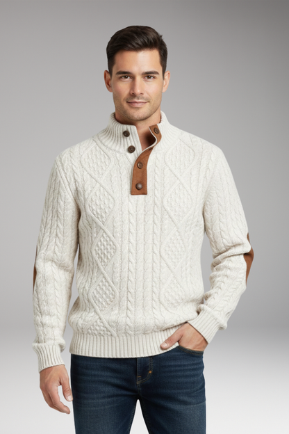 Men's Sweater Button Collar Elbow Patches
