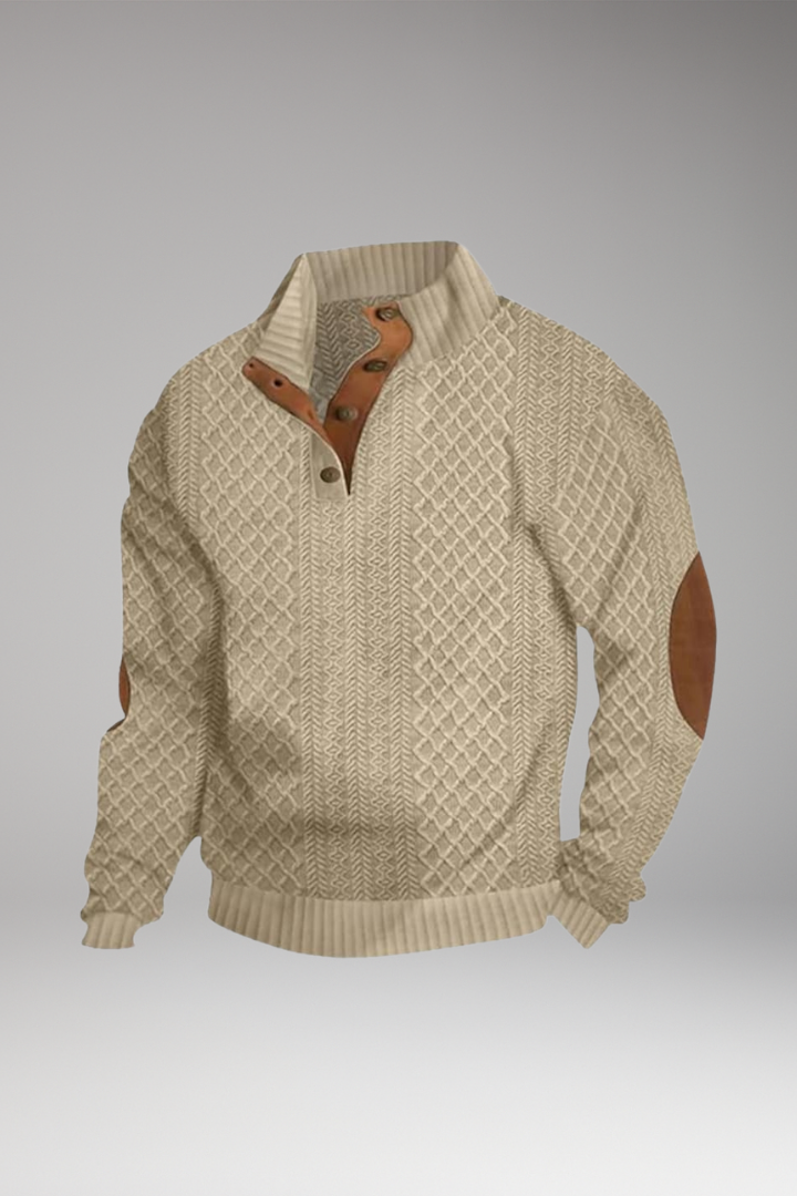 Men's Sweater Button Collar Elbow Patches - VibreMode