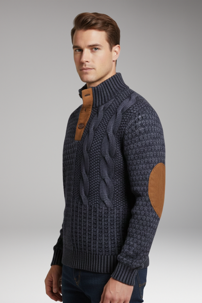 Men's Crew Neck Sweater Elbow Patches