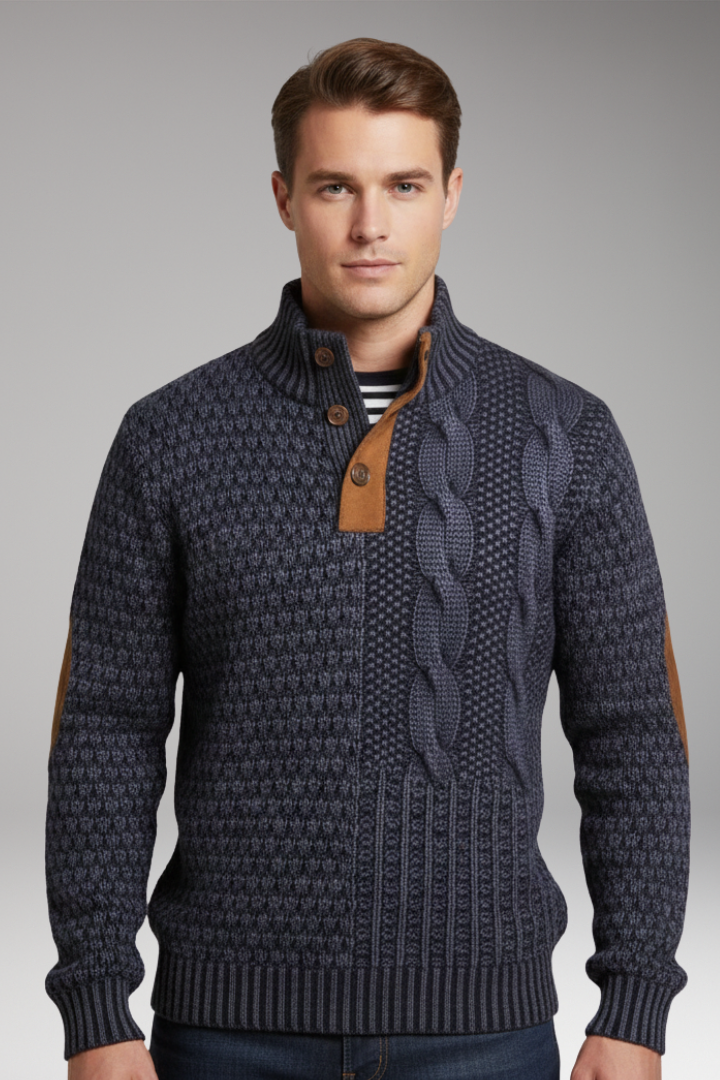 Men's Crew Neck Sweater Elbow Patches