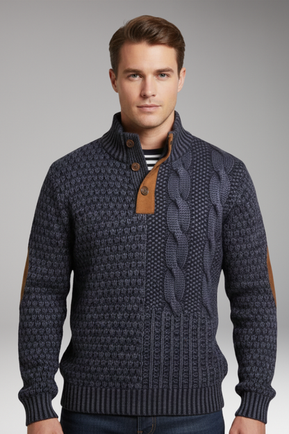 Men's Crew Neck Sweater Elbow Patches