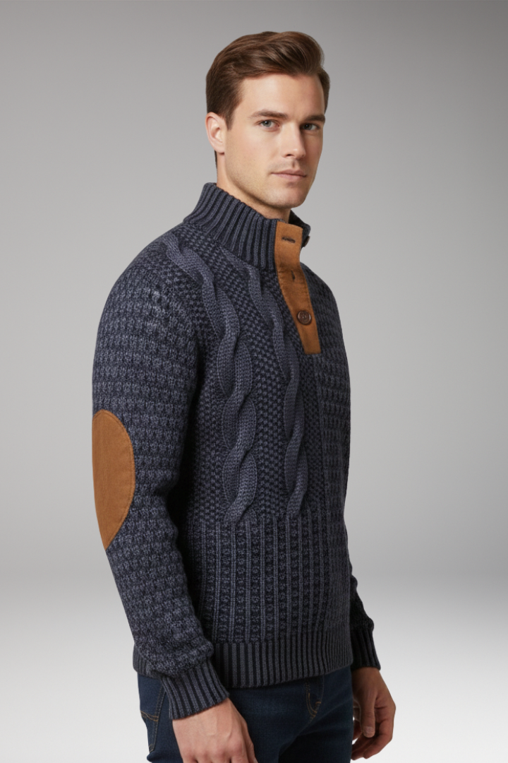 Men's Crew Neck Sweater Elbow Patches