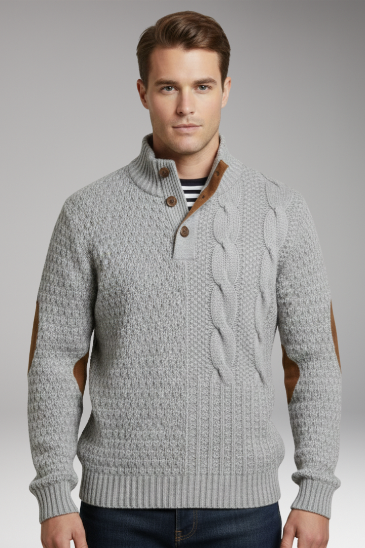 Men's Crew Neck Sweater Elbow Patches