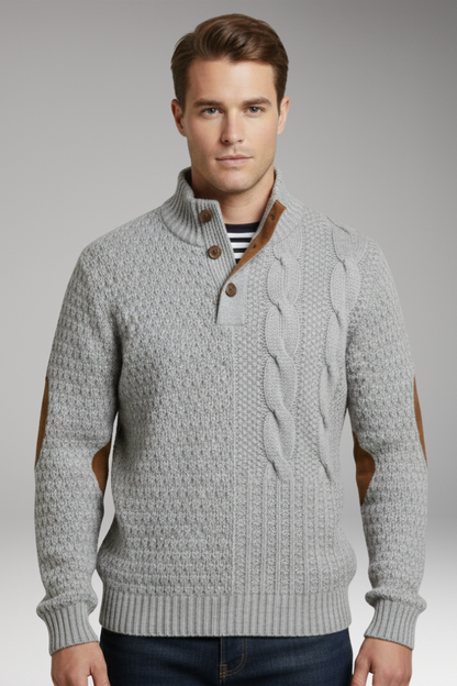 Men's Crew Neck Sweater Elbow Patches