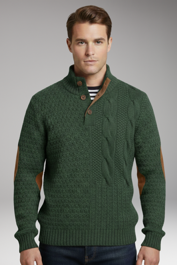 Men's Crew Neck Sweater Elbow Patches