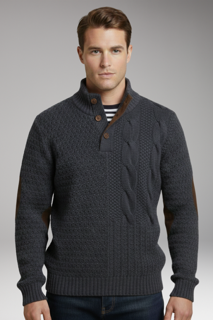 Men's Crew Neck Sweater Elbow Patches