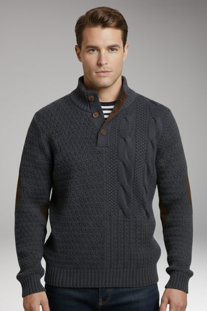 Men's Crew Neck Sweater Elbow Patches