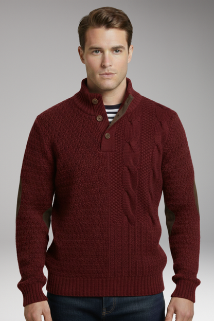 Men's Crew Neck Sweater Elbow Patches