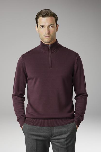 Men's Half Zip Sweater Ribbed Hem