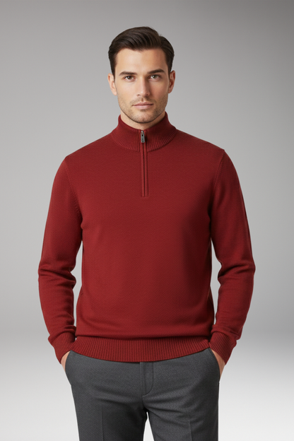 Men's Half Zip Sweater Ribbed Hem