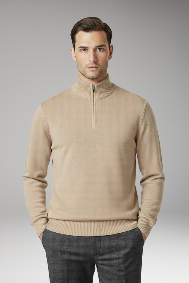 Men's Half Zip Sweater Ribbed Hem