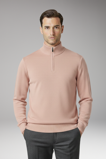 Men's Half Zip Sweater Ribbed Hem