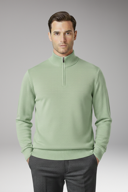 Men's Half Zip Sweater Ribbed Hem